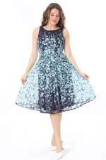 Kadın Büyük Beden Mavi Arka Fermuarlı Astarlı Dantel Elbise 65N37983