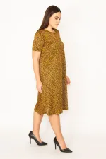 KADIN HARDAL İNCE KREP KUMAŞ KISA KOLLU DESENLİ ELBİSE