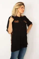 Kadın Siyah Loopar Garnili Dokuma Viskon Kumaş Gömlek 65N34279