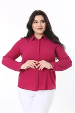 Kadın Büyük Beden Fujya Gizli Pat Ön Düğmeli Bluz 65N38019