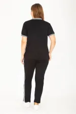 Kadın Büyük Beden Lacivert Ribanall Kısa Kollu Bluz Pantolon Eşofman Takım 65N36811