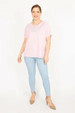 Kadın Pembe Büyük Beden Pamuklu Kumaş Yakası Sim Detaylı Bluz