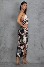 Kadın Renkli Askılı Yanları Lastik Detaylı Sırt Dekolteli Elbise