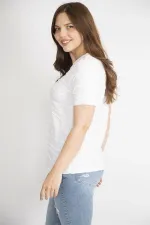 Kadın Beyaz Büyük Beden Pamuklu Kumaş Bisiklet Yakalı Kısa Kollu Bluz