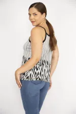 Kadın Gri Büyük Beden Sim Detaylı Askılı Bluz