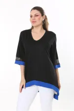 Kadın Büyük Beden Kemik Kol Ve Etek Ucu Tül Ve Garni Detaylı V Yakalı Arkası Uzun Tunik 65N37681