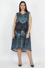 Kadın Petrol Arka Robası Dantel Bel Kısmı Lastikli Elbise 65N27924
