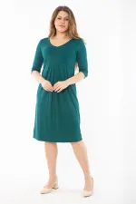 Kadın Büyük Beden Yeşil Büzgü Ve Pile Detaylı Kapri Kollu Elbise 65N37352