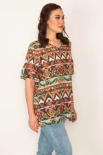 KADIN HAKİ V YAKALI VOLAN KOLLU BLUZ