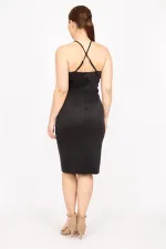 Kadın Siyah Büyük Beden Askılı Elbise 65N35821