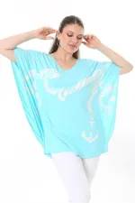 Kadın Büyük Beden Haki Renk Kombinli Uzun Kollu Tunik