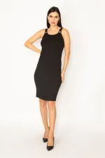 KADIN SİYAH KALIN ASKILI ELBİSE