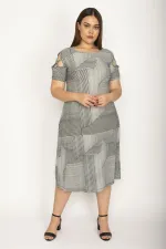 Kadın Gri Omuz Detaylı Elbise 65N26571