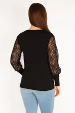 Kadın Siyah Flok Detaylı Bluz 65N35329