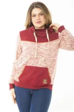 Kadın Büyük Beden Kuşgözü Bağcık Ve Süs Düğme Detaylı Kanguru Cepli Dik Yaka Sweatshirt 65N37122