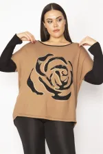 Kadın Camel Önü Flok Desen Ve Taş Detaylı İki Renkli Tunik 65N29336