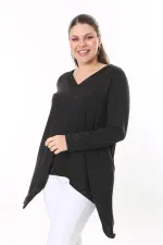 Kadın Büyük Beden Antrasit Yaka Ve Etek Ucu Saten Garnili Uzun Kollu Bluz 65N37686