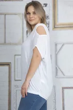 Women's Bone Thin Viscose Fabric Shoulder-Low-Cut Blouse 65N22864