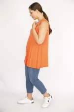 Kadın Oranj Büyük Beden V Yakalı Önü A Pile Bluz