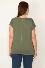 KADIN HAKİ PAMUKLU KUMAŞ DİJİTAL BASKILI KISA KOLLU BLUZ