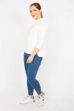 Kadın Kemik Büyük Beden Kapri Kol Kendinden Desenli Yan Yırtmaçlı Bluz