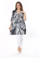 Kadın Büyük Beden Renkli Göğsü Toka Büzgülü V Yakalı Kısa Kollu Tunik 65N37796