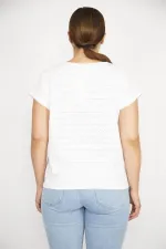 Kadın Pembe Büyük Beden Pamuk Kumaş Kendinden Desenli Düşük Kol Bluz