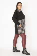 Kadın Bej Ekose Desen Detaylı Fermuarlı Cepli Mont 65N29569