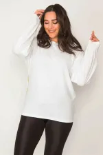 Kadın Kemik Pamuklu Kumaş Bisiklet Yakalı Sırt Baskı Detaylı Sweatshirt 65N31024