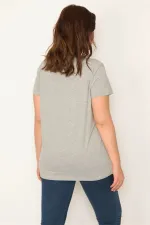 KADIN GRİ SİM BASKILI BLUZ