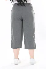 Kadın Büyük Beden Gri Beli Lastikli Eşofman Kapri 65N37977