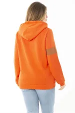 Kadın Büyük Beden Oranj İçi Şardonlu İki İplik Kapşonlu Sweatshirt 65N37163