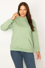 Kadın Yeşil Kapşonlu Kanguru Cepli İçi Şardonlu Sweatshirt 65N34582