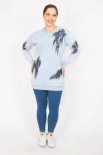 Kadın Mavi Büyük Beden Payet Detaylı Sweatshirt
