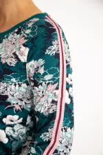 Kadın Petrol Kolları Şerit Detaylı Çiçek Desenli Tunik Elbise 65N34667