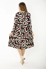 Kadın Büyük Beden Renkli Uzun Kollu Desenli Elbise 65N37192