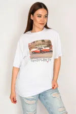 Kadın Beyaz Pamuklu Kumaş Dijital Baskılı Bluz 65N33276