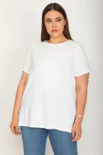 Kadın Beyaz Yan Yıtmaçlı Arkası Uzun Bluz 65N26383