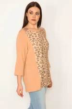 KADIN VİZON PAYET DETAYLI LEOPAR DESENLİ BLUZ