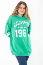 Kadın Büyük Beden Haki İçi Şardonlu Üç İplik Kapşonlu Sweatshirt 65N37290