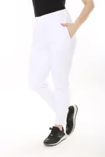 Kadın Büyük Beden Beyaz İçi Şardonlu Yan Cepli Eşofman Alt 65N37566