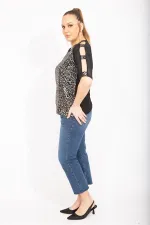 Kadın Siyah Kolları Şifon Detaylı Bluz 65N35468