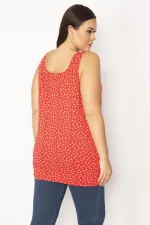 Kadın Kırmızı Büyük Beden Pamuklu Kumaş Likralı Kolsuz Bluz