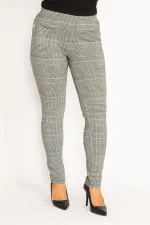 Leggings femme gris à carreaux et poches zippées décoratives 26A34810