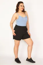 Kadın Siyah Beli Lastikli Yan Cepli Şort 65N33177