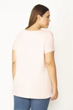 Kadın Pembe Bisiklet Yakalı Arkası Uzun Kısa Kollu Viskpn Bluz 65N27529