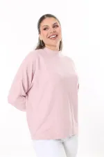 Kadın Büyük Beden Bebe Mavisi Yün Viskon Kumaş Yarasa Kollu Bluz 65N37703