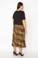 Kadın Kahve Etek Kısmı Desenli Katlı Elbise 65N29531