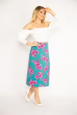 Kadın Yeşil Beli Lastikli Likralı Viskon Etek 65N34675