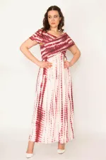 WOMEN'S LONG DRESS WITH WIDE FUJIA COLLAR, GUIPED ELASTIC, SIDE SLITS